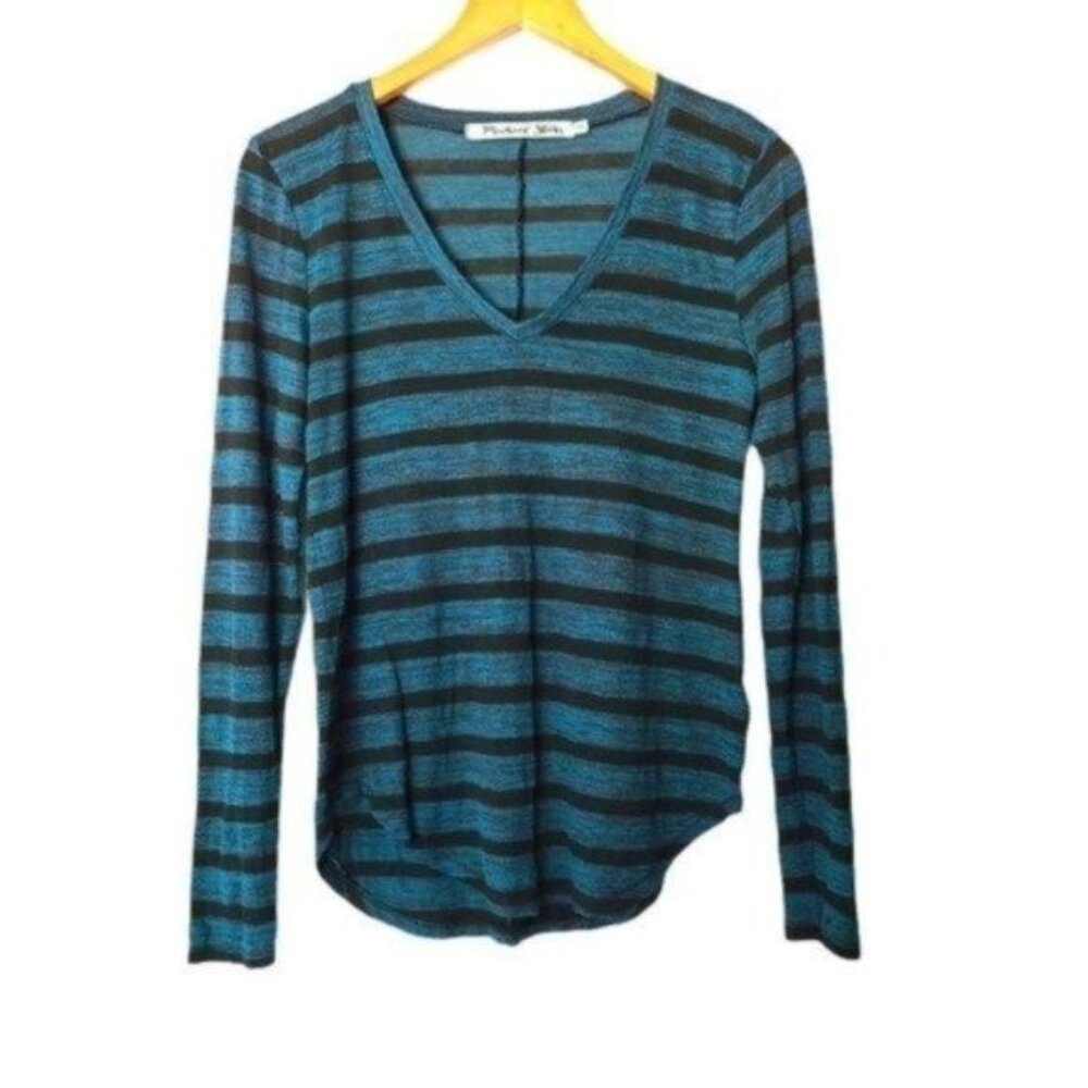 Michael Stars Long Sleeve V Neck Top Striped OS